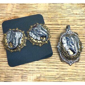 Sonja Lea Eccler elephant‎ earrings two-tone heavy pendant set signed